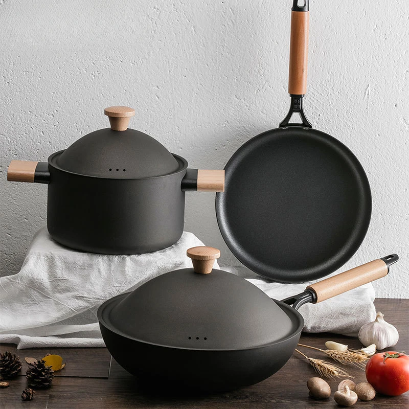 Fine iron pot set three-piece non-stick wok, wok, pan, soup pot, gift pot, one piece dropshipping, factory direct sales