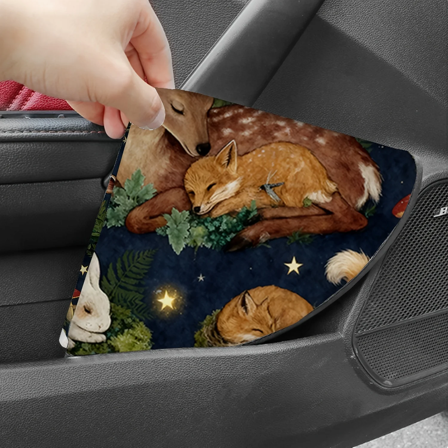 1pc Forest Night Scenery Animal Sleeping Print Car Steering Wheel Cover - Heat Insulation, Sunshade, High-Temperature Design, Ca