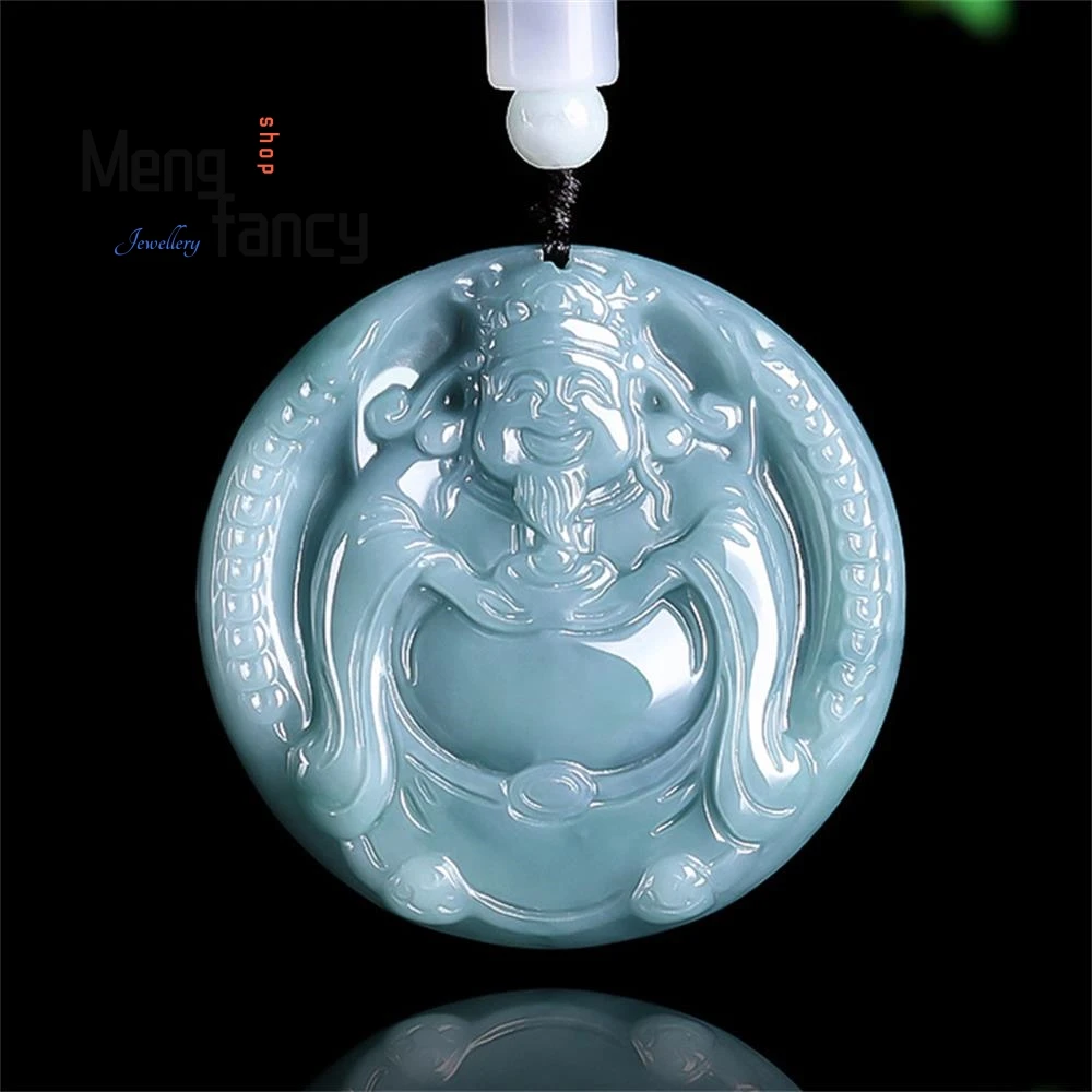 

Natural A-goods Jadeite Blue Water To Welcome The God Fortune Ice Jade Pendant Luck Through The Wealth Of Luxury Fashion Jewelry