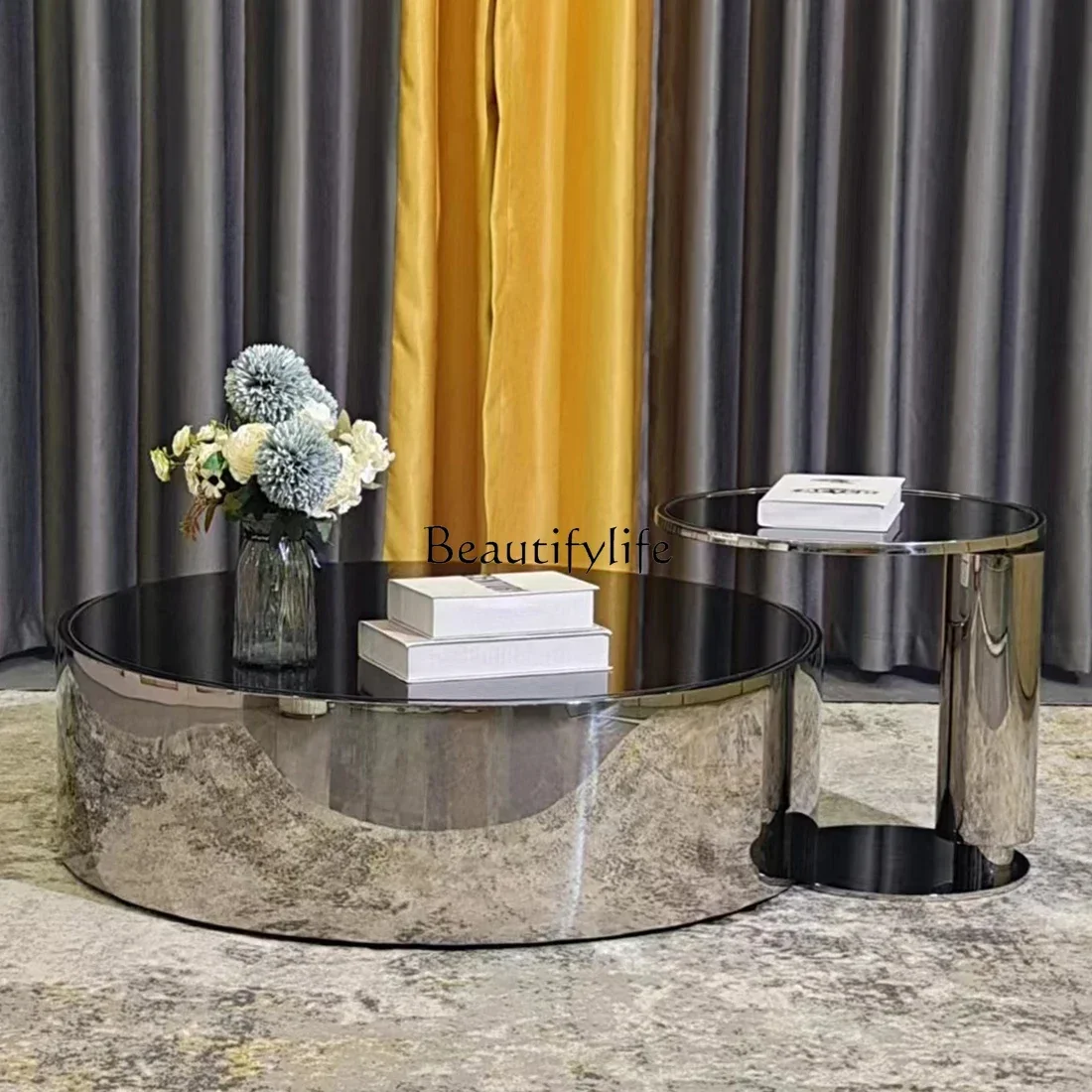 

09Italian Tempered Glass Combined Tea Table Modern Small Coffee Table