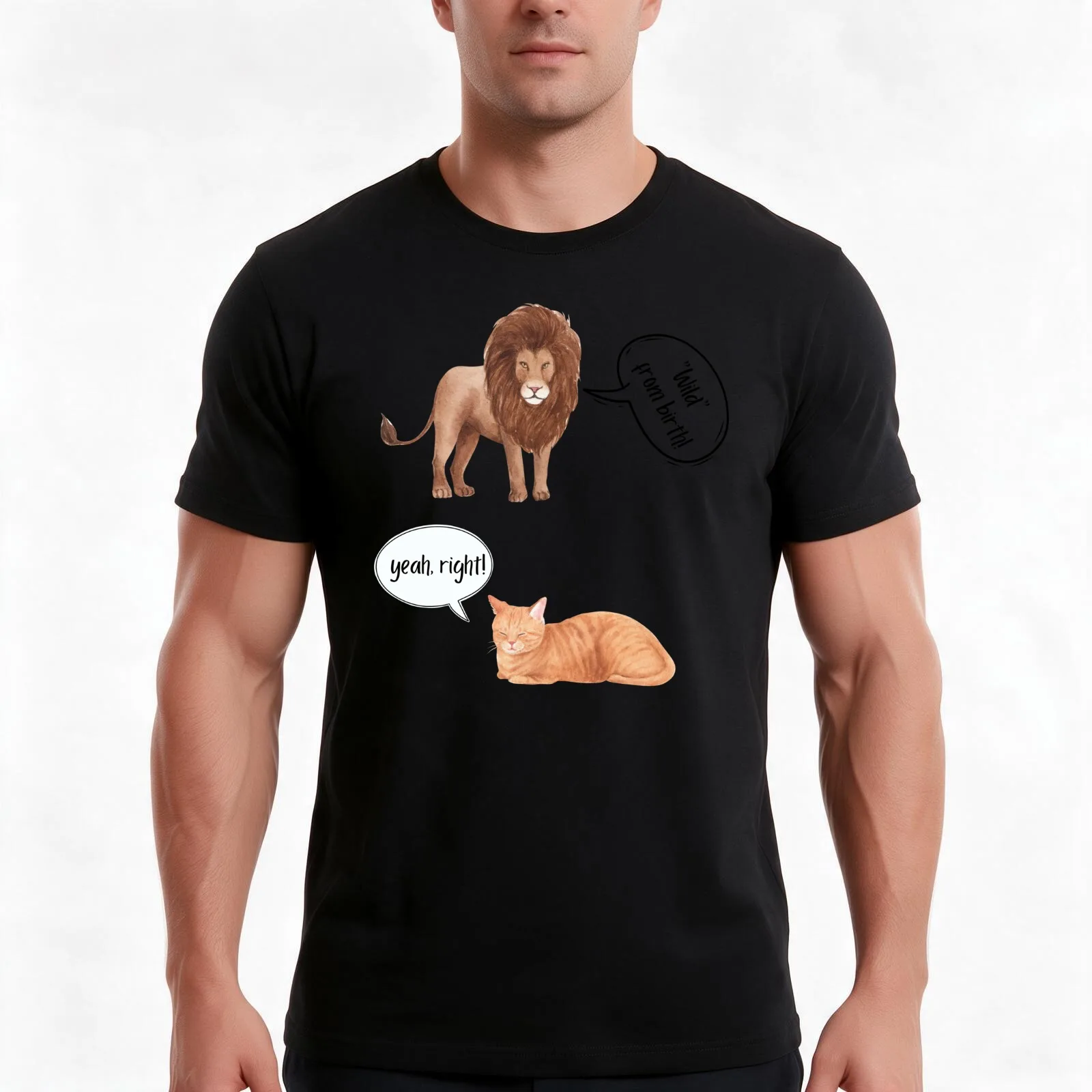Wild from Birth / SarcasticLion and Cat T-Shirt, Summer Casual Cotton Tee, Oversized Streetwear Tops, Vintage Graphic Print