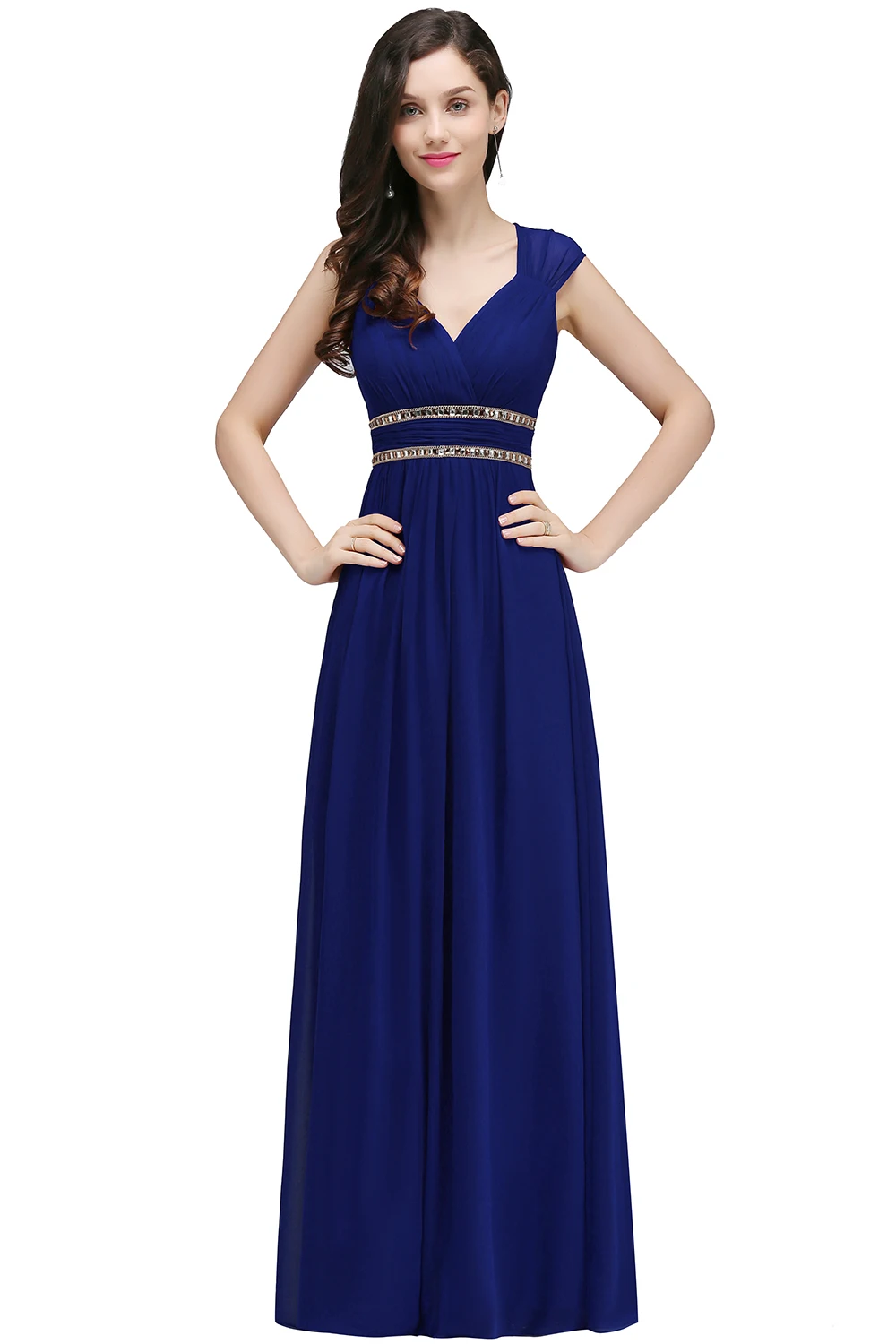 Hot Sale Chiffon Bridesmaid Dresses A-line V-Neck Sleeveless Crystal Beaded Backless Evening Gowns Shipping Wthin 24 Hours