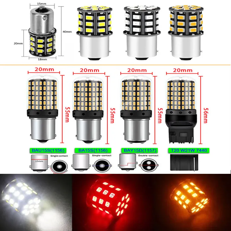 

2pcs Led Lamp Turn Lamp Brake Lights Signal Lamp bau15s 1156 1157 BA15S T20 W21/5W 3157 3156 Bulbs 144smd LED Bulb Canbus Lamp