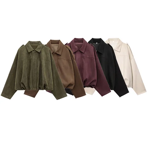 Imagen 2 del producto HXAO Chaqueta Bomber para mujer Chaqueta corta de gamuza Primavera 2025 Abrigos de manga larga de gran tamaño Nuevo en abrigos y chaquetas Ropa de abrigo de talla grande