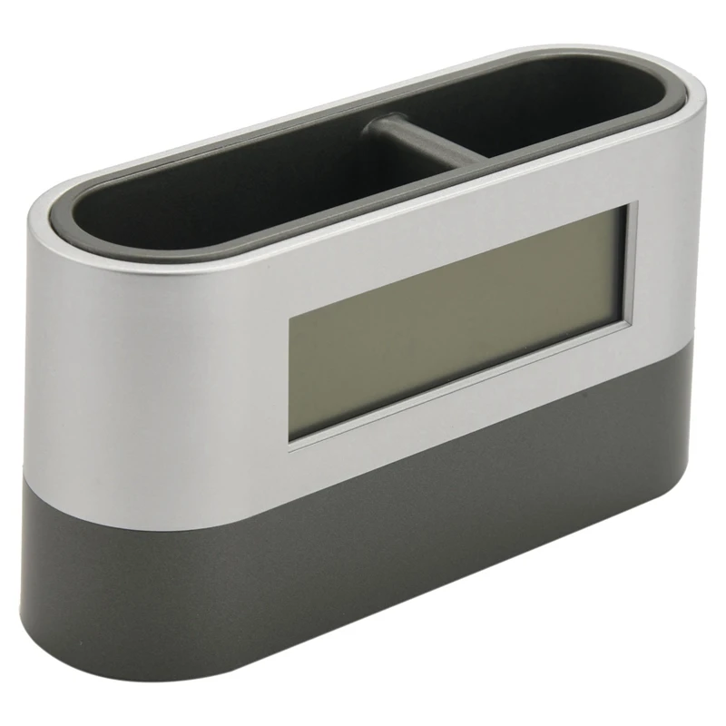 Hot-2X Pen Holder Tools Name Card Container With Digital Alarm Clock Timer Calendar Temperature Thermometer