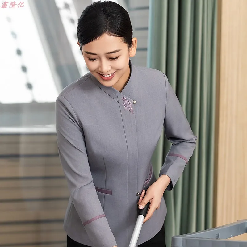 ホテルゲストハウス客室清掃作業服長袖病院プロパティモール清掃スタッフ秋冬トップ