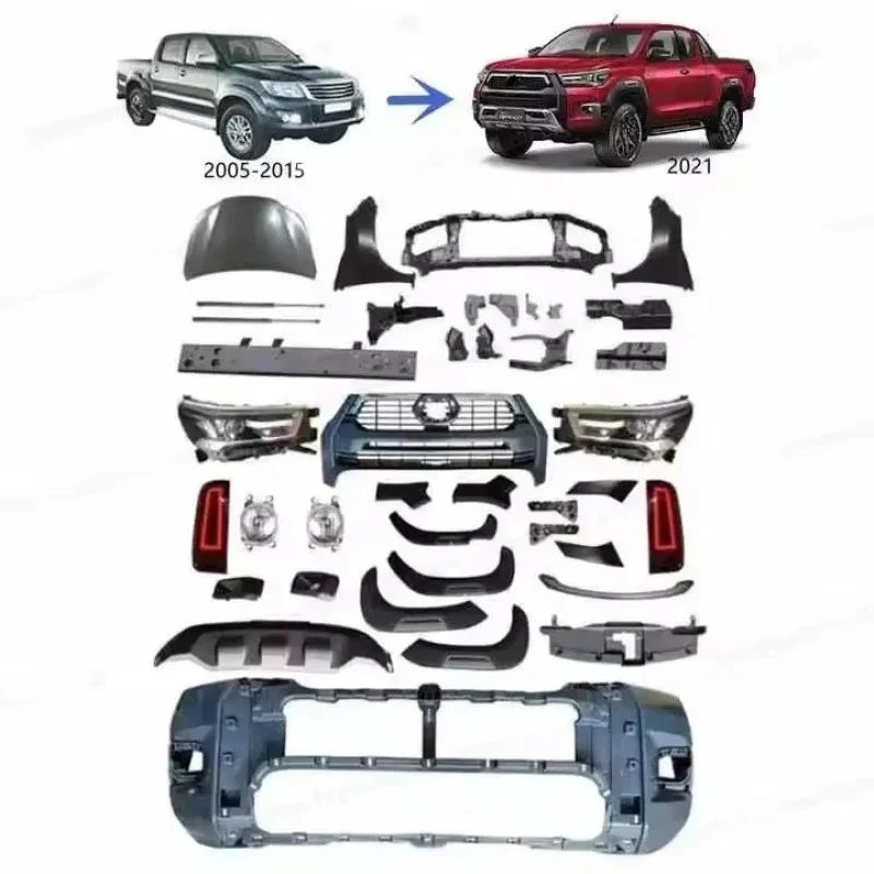 For Hilux Vigo 2005-2015 Upgrade to Rocco 2021 Body Parts Auto Upgrade Accessories Facelift Body Kit