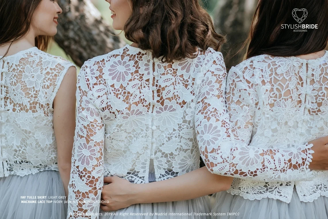 FATAPAES EElegant Bridesmaids Dress Bohemia Boho  Lace Top With Layers Tulle TUTU Skirt Under Belle Floral Appqulies Women Gowns