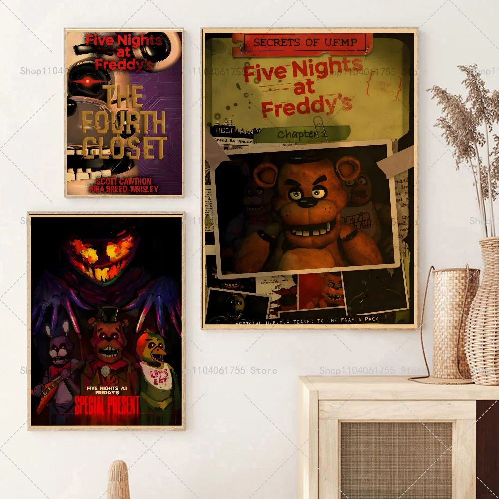 1PC Fnaf Anime Five-nights-At-Freddys Poster Self-adhesive Art Waterproof Paper Sticker Coffee House Bar Room Wall Decor