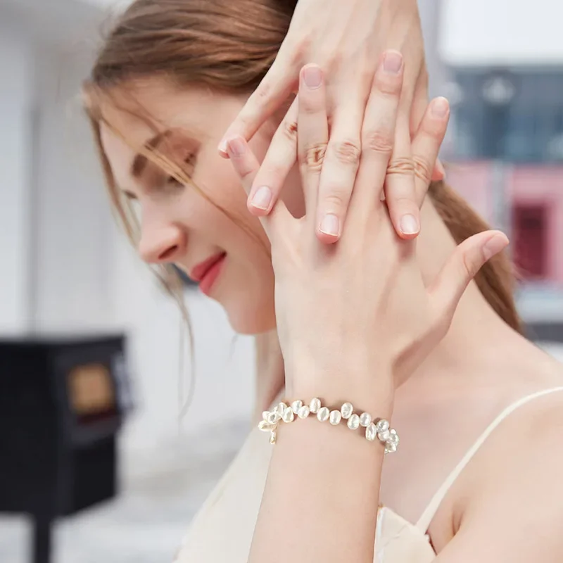 YWYC 4-5 مللي متر الباروك لؤلؤ المياه العذبة سوار للنساء 925 فضة قابل للتعديل سوار مجوهرات هدية 2025 الوافدين الجدد #4