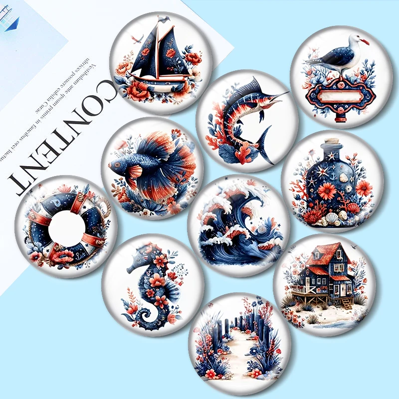 Sailor's Beach 12/18/20/25mm glass cabochon  bracelet pendant rings for jewelry demo earrings back Making findings