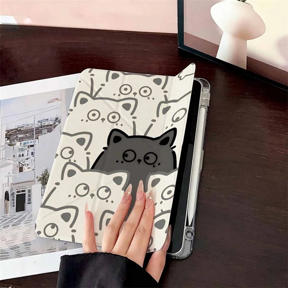 Cat Head Line Art For iPad Pro 11 12.9 13 A16 M2 M4 M3 M5 Shell 9.7 10.2 5/6/7/8/9/10/11th Mini Air 3 4 5 6 Cover