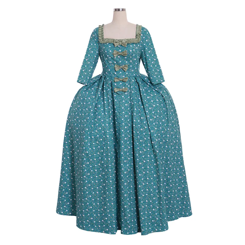 18th Century Rococo Colonial Georgian Dress Queen Princess Ball Gown Dress  Marie Antoinette Daily Lake Green Floral Court Gown