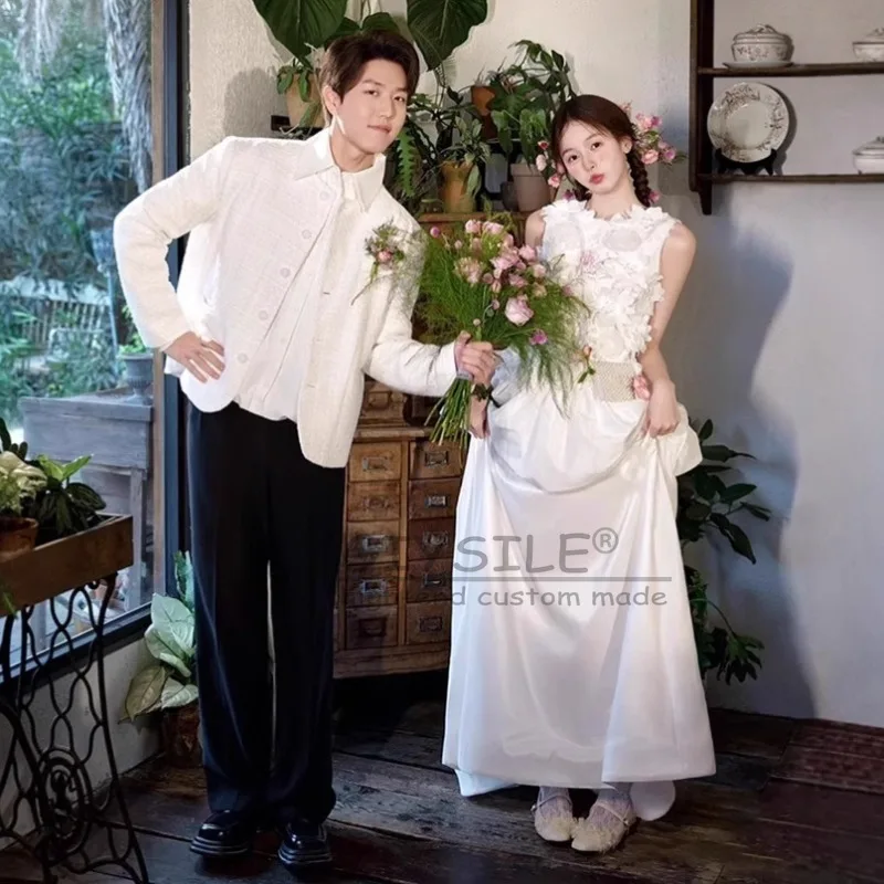 GIYSILE Customized White Sweet Light Wedding Dress Flower Temperament Super Fairy Sleeveless A-line Skirt Formal Women Elegant