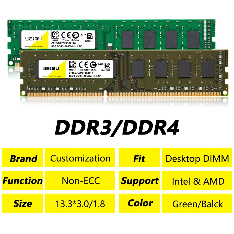 DDR3 DDR4 4GB 8GB 16GB Desktop Memory Ram PC3 1.5V 1066 1333 1600Mhz PC4 1.2V 2133 2400 2666 3200Mhz Non-ECC DIMM Memoria Ram