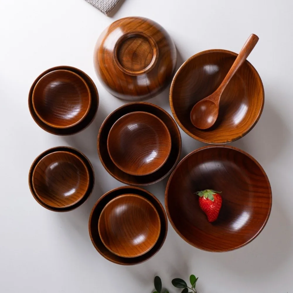 New Japanese Style Wooden Bowls Handmade Crafts Soup Bowls Food Containers Household Salad Bowls Kitchen Supplies