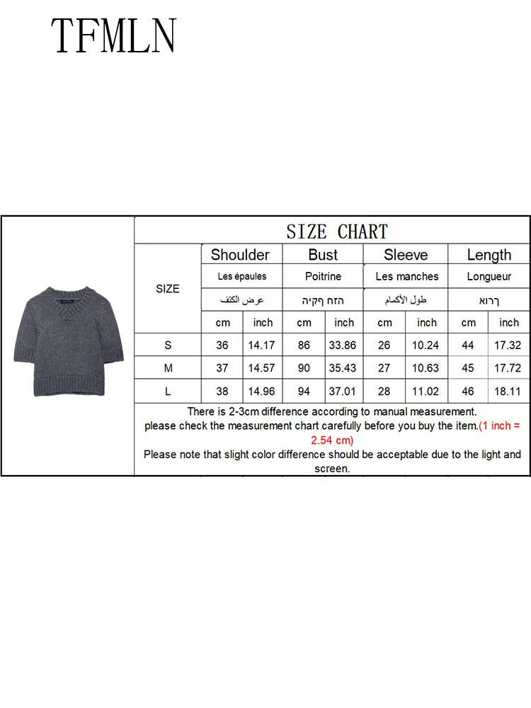 TFMLN 2025 الخريف السببية المرأة الصلبة محبوك البلوزات موضة الخامس الرقبة قصيرة الأكمام اقتصاص البلوز القمم شيك السيدات تريكو