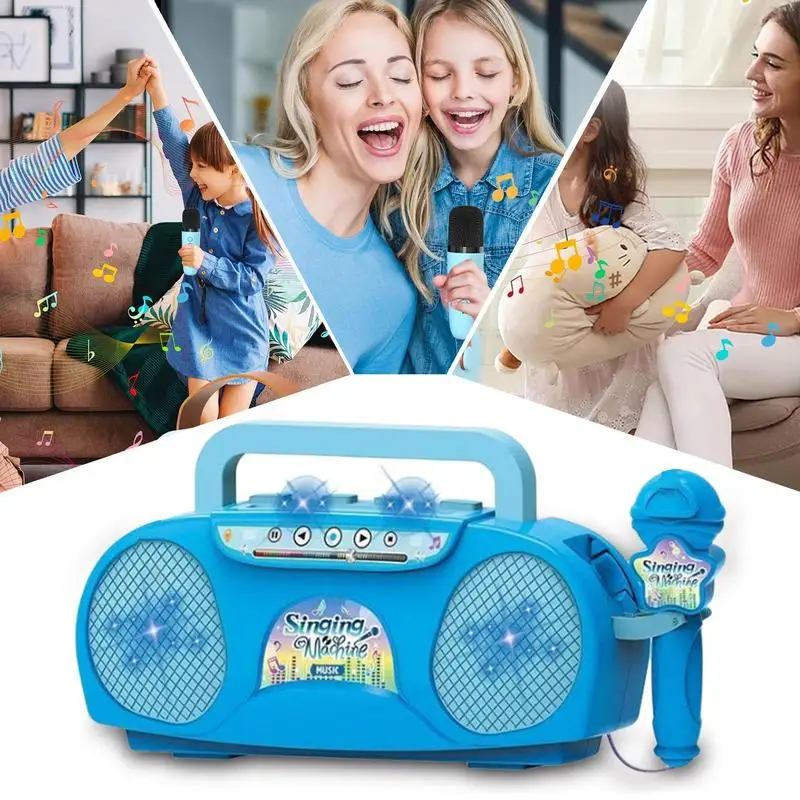 Karaoke Machine For Kids Microphones With Speaker Kids Adult Karaoke Machine Instrument Accessories Portable Lighting Effect