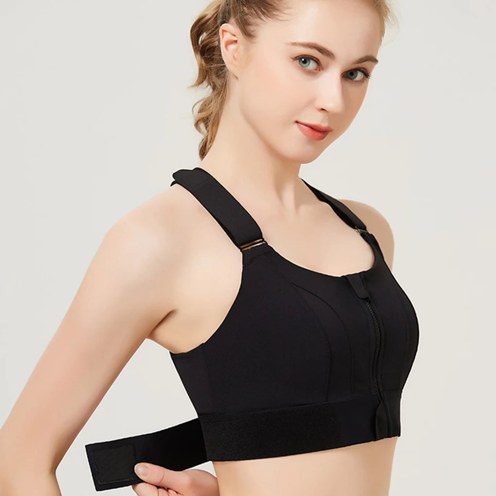 Women Sports Bras Tights Crop Top Yoga Vest Front Zipper Plus Size Adjustable Strap Shockproof Gym Fitness Athletic Brassiere