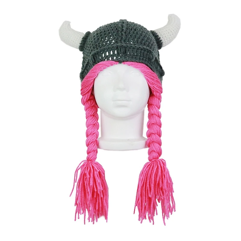 Ox Horn Winter Hat Color Matching Acrylic Fibres Hats for Boys Girls Knitted Keep Warm Hats Children Daily Wear