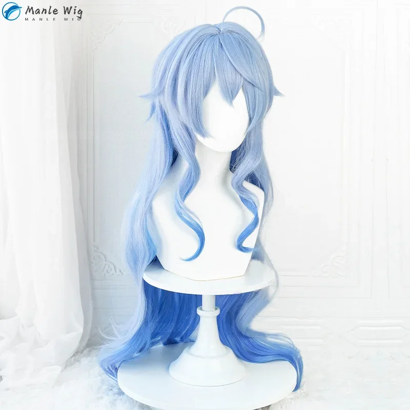 90cm ganyu genshin peruca ganyu cosplay peruca azul gradiente cabelo encaracolado resistente ao calor anime cosplay perucas + peruca boné