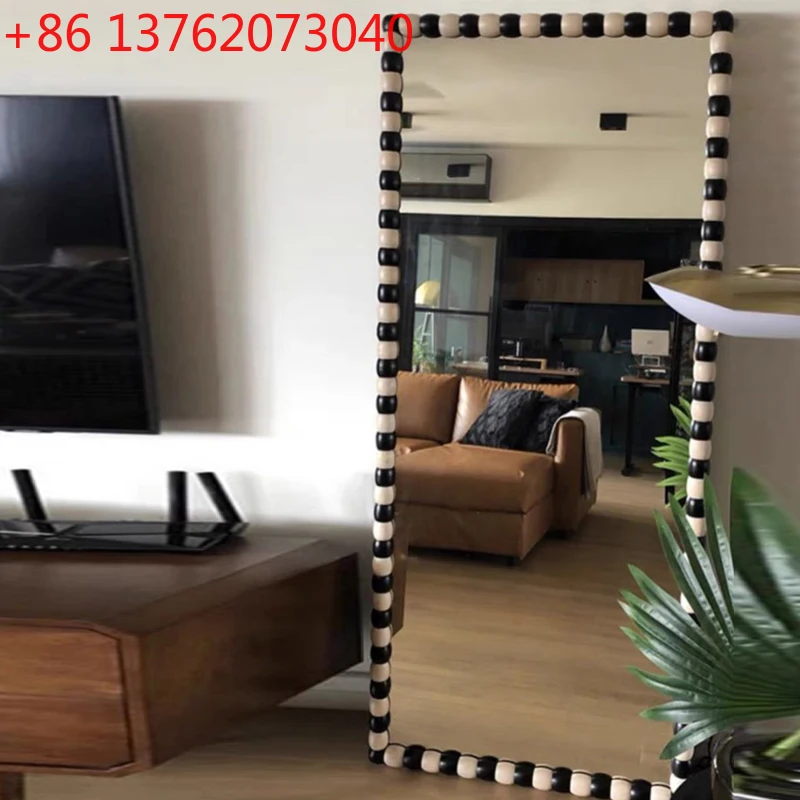American light luxury black and white grid mirror square wall-mounted full-body mirror makeup mirror
