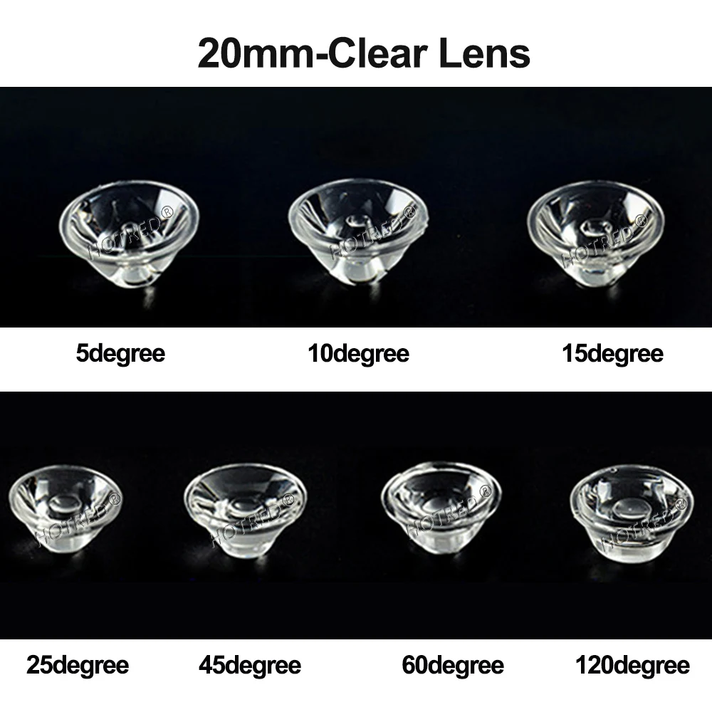 LED Lens 20mm 1W 3W 5W Optical PMMA Reflector Collimator Smooth Clear Bead Surface Lenses 5 10 15 30 45 60 90 120 Degree For 1W