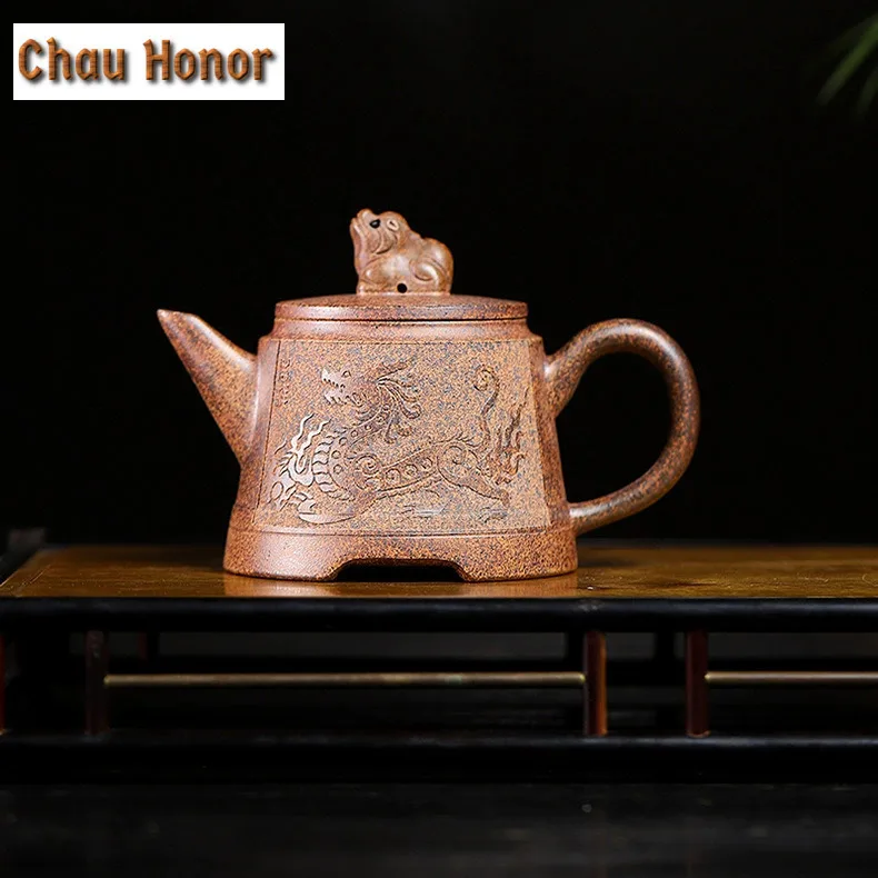 

270 мл Изысканные фиолетовые глиняные чайники Исин ручной работы, золотой колокольчик, горшок из необработанной руды, грязевой чайник, чайный сервиз Zisha, подарки