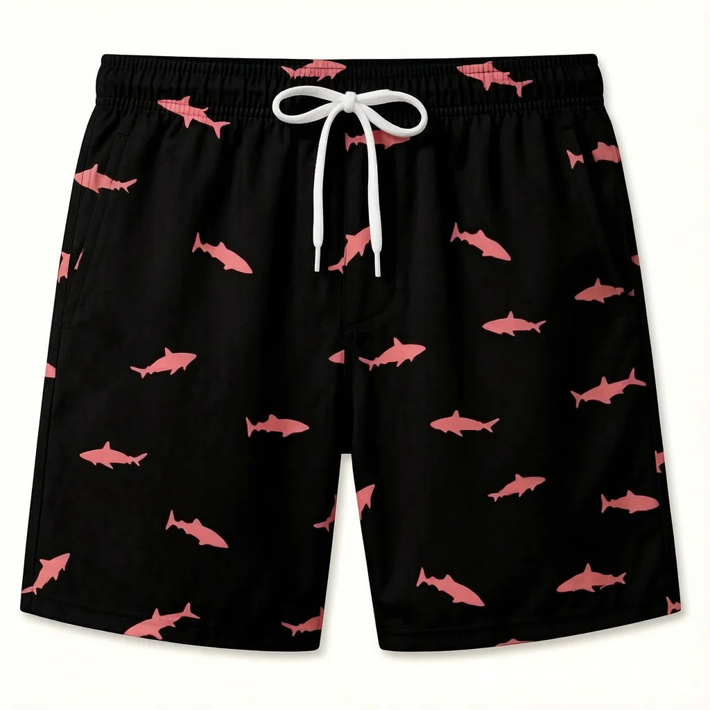 Men's and Women's Multi-color Shark Duck Anchor Palm Tree Beach Shorts  Summer Loose and Fast Drying Tropical Sailing Vacation