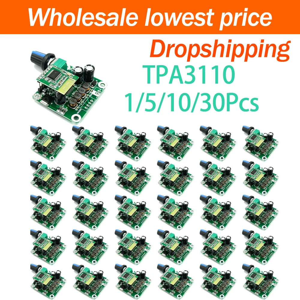1/5/10/30Pcs 5V Bluetooth 4.2 TPA3110 Digital Audio Amplifier Module 15W D Class Power Amplifier Board For Speaker DIY Audio
