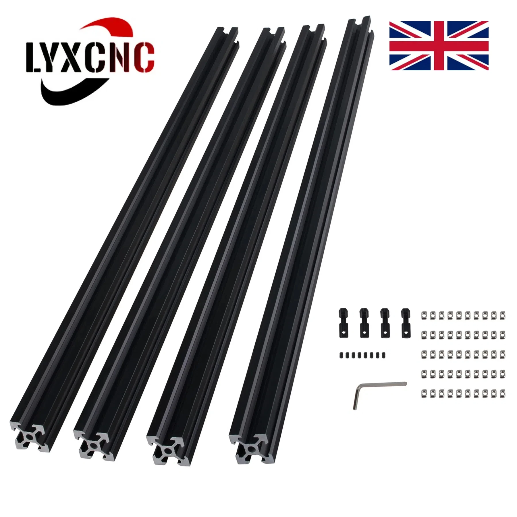 4PCS 2020 V/T-Slot Aluminum Profile 300-1000mm Linear Rail Extrusion Extrusion CNC 3D Printer Parts Comes With Connectors Nuts