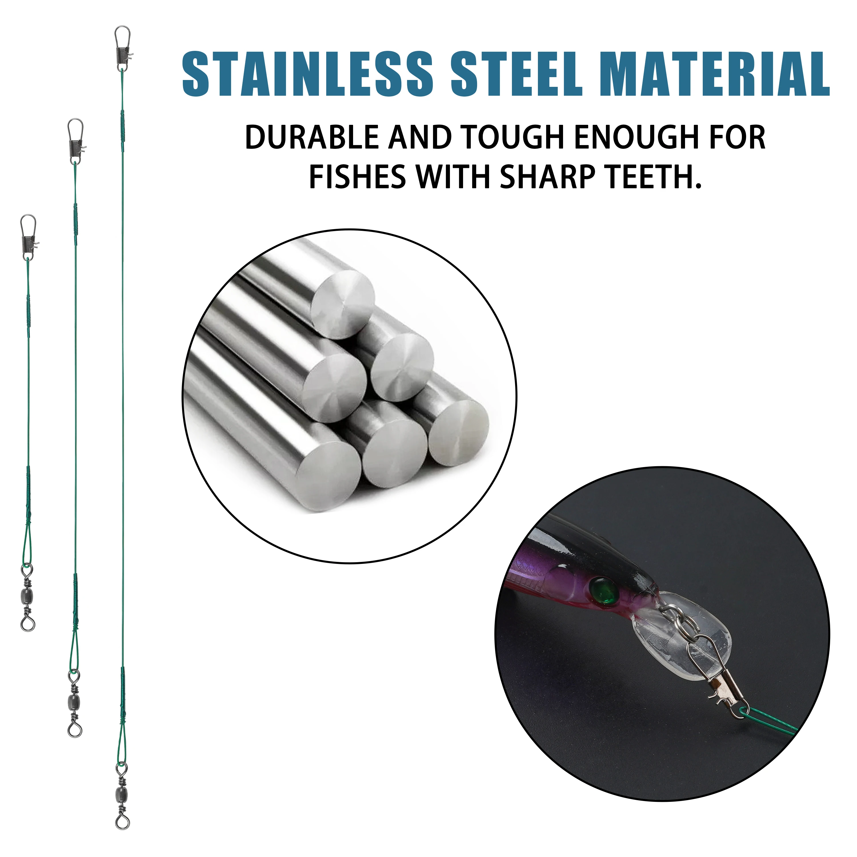 Línea líder de pesca de 60 uds., líder de alambre de acero inoxidable, líderes de señuelos de pesca para aparejo de bagre, líderes de pesca de 15cm/20cm/25cm