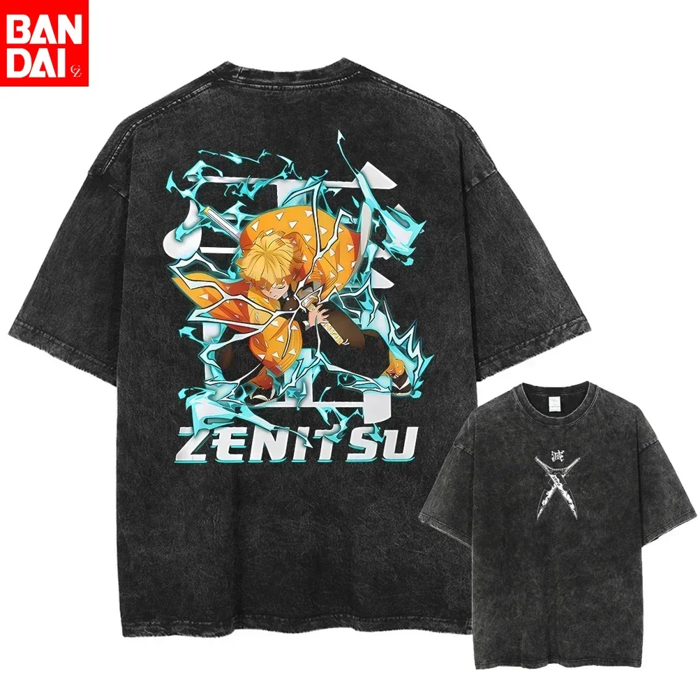 

2026 New Devil Killer T-shirt Anime Demon Slayer Blade Spring_Summer New Product Men's and Women's Washed Large T-shirt