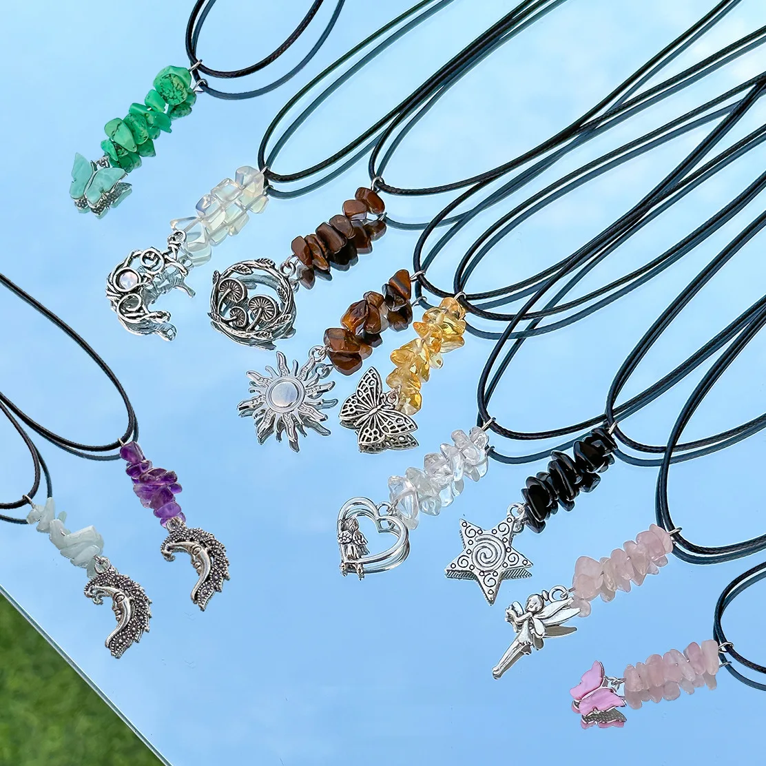 Necklace Butterfly Tassel Irregular Stone Star Moon Pendant Vintage Rustic Refined Party Jewelry Women Rose Gold Chain