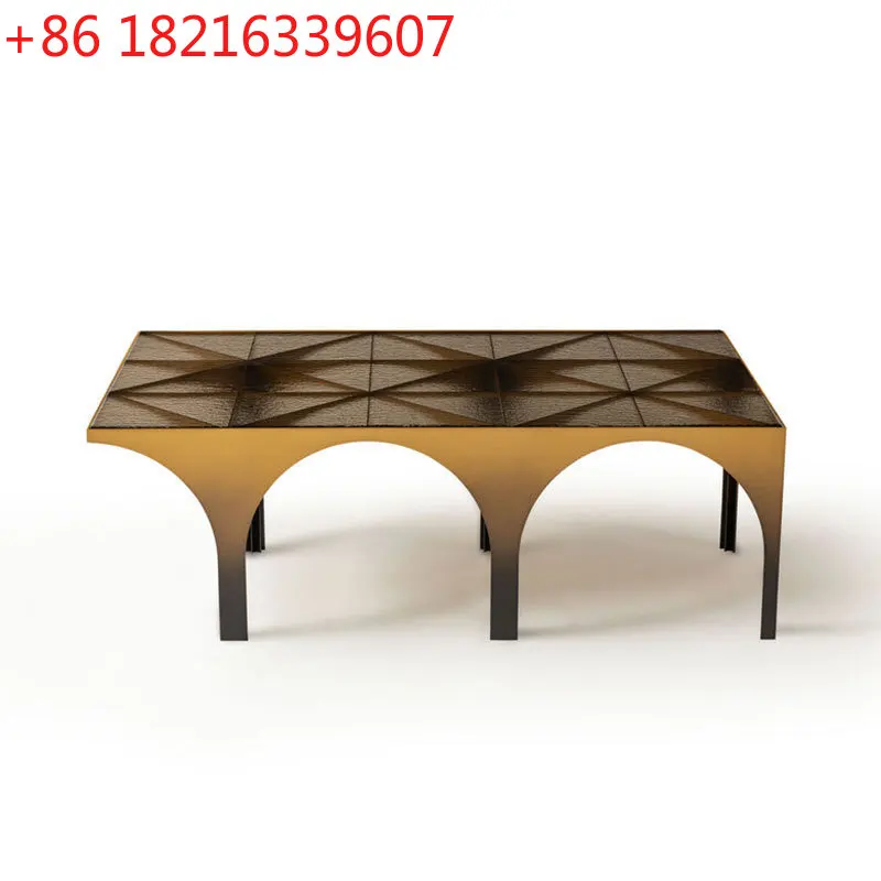 Italian minimalist water corrugated glass coffee table stainless steel modern simple living room square tea table