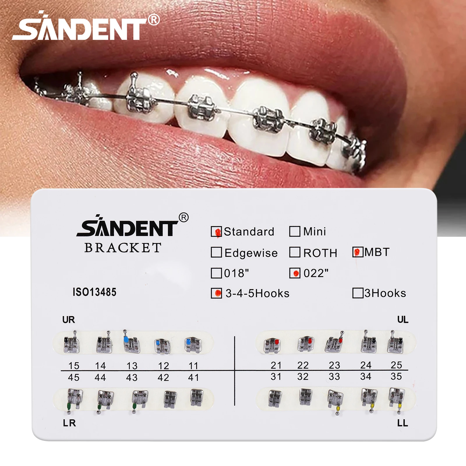 Dental Orthodontic Brackets Braces Mini/Standard Roth/MBT 3-4-5/3 Hooks