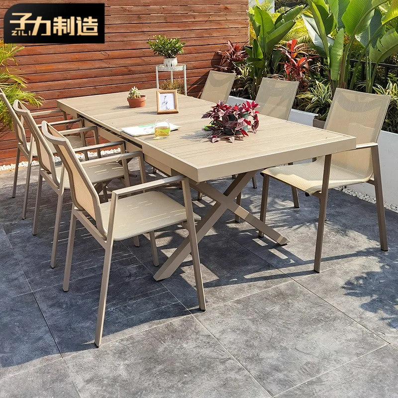 Zili Nordic Outdoor Tables and Chairs, Courtyard Garden Villa, Creative Outdoor Plastic Wood Tables and Chairs