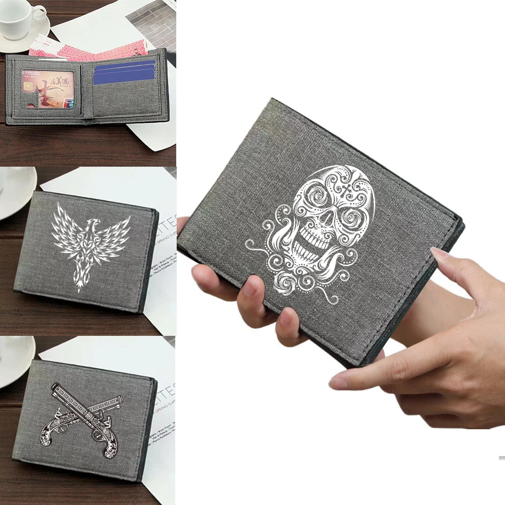 

Short Wallet Women Card Clips Purses Coin Pocket Skull Series Grey Pocketbook Credit Case Bag Bank Card Storage Pack