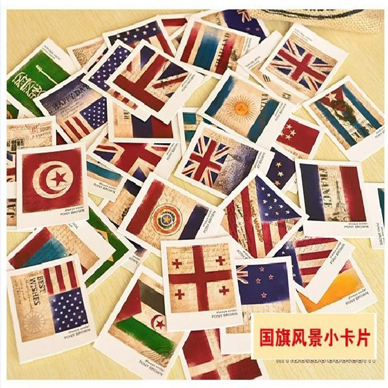 40Pcs New National Flag Cards Mini Lomo Postcard Gift To United States, United Kingdom, France, Italy, Australia, Canada