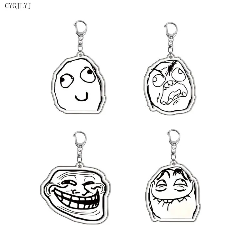 Funny Troll Face Keychain for Accessories Bag No Me Gusta Rage Face Forever Alone Pendant Key Chain For Women Men Birthday Gift