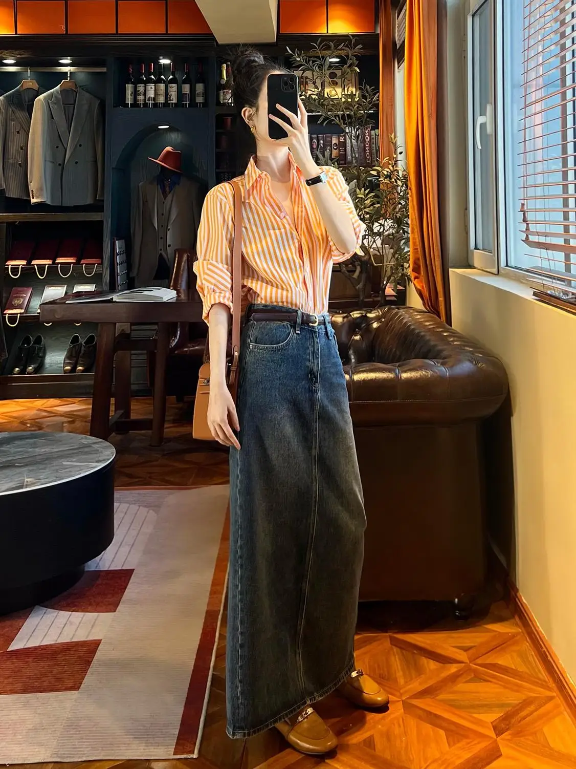 

Jiang Faionable Cotton irt Point Collar Striped Spring Sle Women's Casual Long Sve Warmth Comfortable Straight Cut