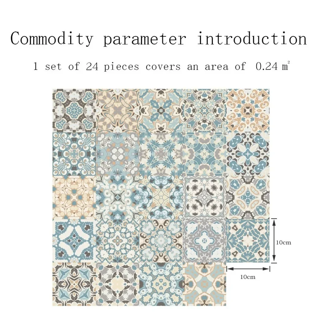 Wall Sticker Tile Stickers Living Room Moroccan Style Mosaic Oilproof PVC Waterproof 24pcs Decoration Brand New