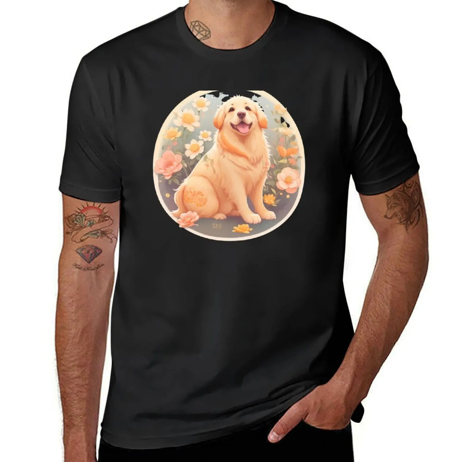 

Golden Retriever Puppy Campfire Comic Cartoon T-Shirt Blouse customs mens graphic t-shirts hip hop