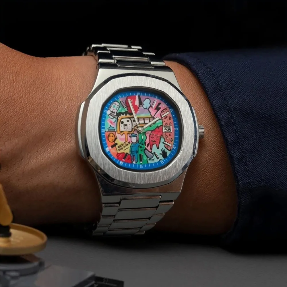Classic Business Square Comic Cartoon Quartz Men's Watch Casual Dial Top High Quality Steel Top Waterproof Men Watch AAA Clock