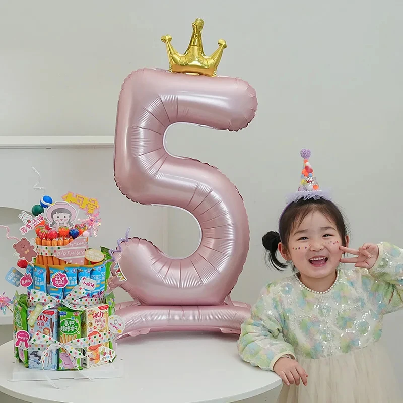 40" Digital Aluminum Film Crown Balloon with Base, Birthday Decoration Standing Ballons Boys and Girls Party Decor Blue and Pink - view 2