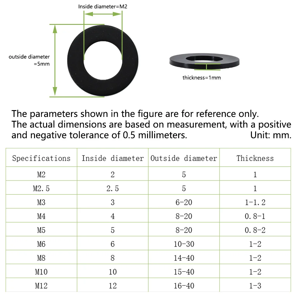 M2 M2.5 M3 M4 M5 M6 M8 M10 M12 Nylon Washers Plastic Insulation Spacers Seals Black White 50PCS Round Spacer Standoff Nylon Ring