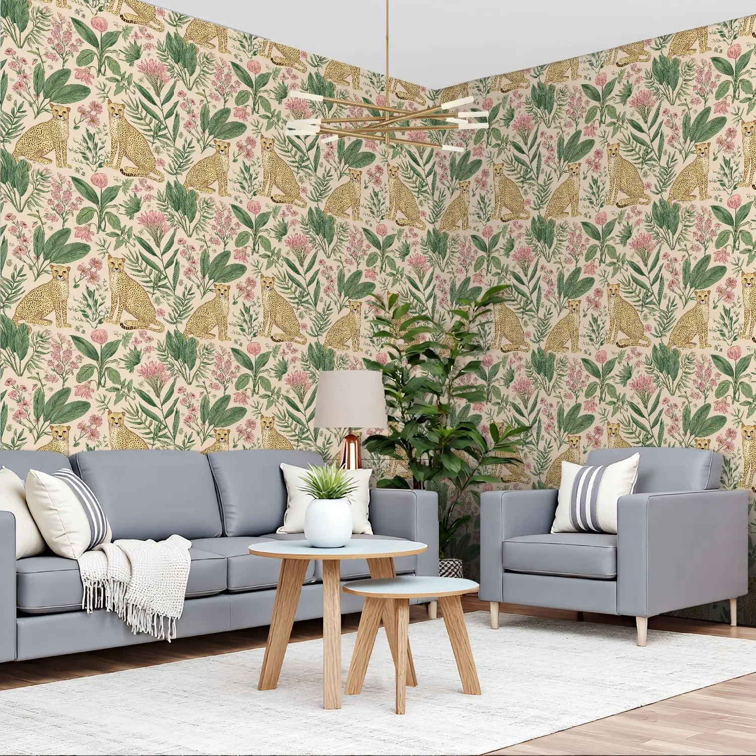 

Элегантные обои с изображением гепарда, ботанические цветочные обои 22,83 "X 118", водонепроницаемые обои для гостиной/спальни/ванной комнаты, наклейка на стену из ПВХ