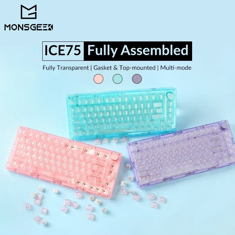 

MONSGEEK ICE75 Mechanical Keyboard Multifunctional Knob Three Mode RGB Transparent Gaming Keyboard Hot Swap Pc Gamer Mac Office