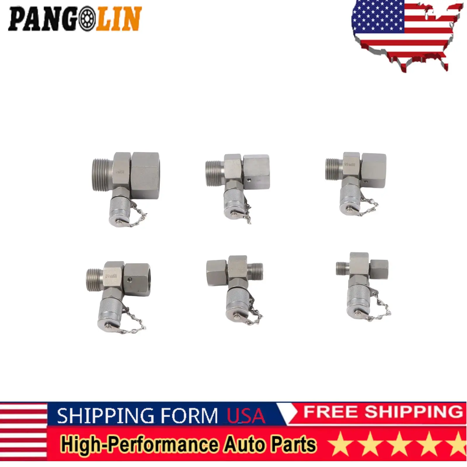 

PANGOLIN 6x 1'' 3/4" 5/8" 1/2" 3/8'' 1/4'' Hydraulic Swivel Run Tester Coupling Set BSP for Excavator Construction Heavy Duty