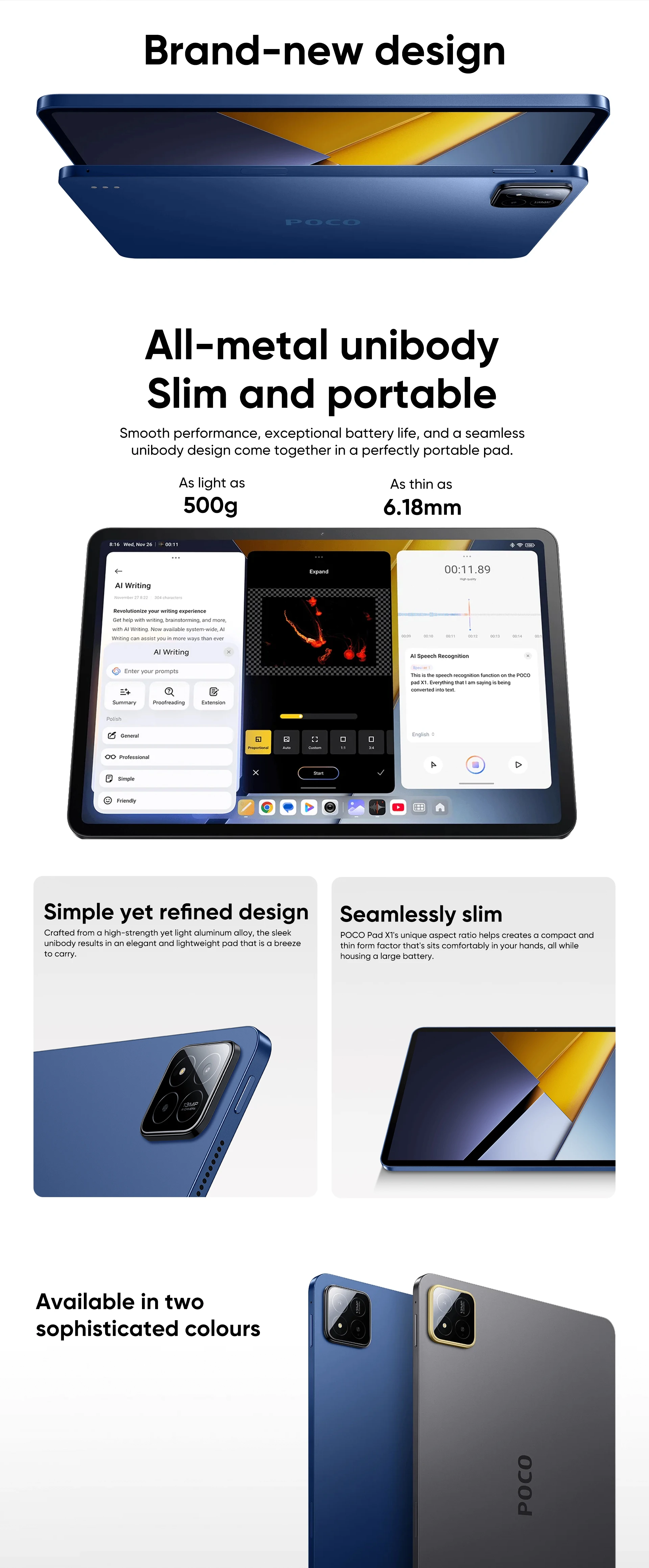 POCO Pad X1 Global Version Tablet 8GB 512GB Snapdragon 7+ Gen 3 11.2' 3:2 3.2K 144Hz Crystal-Clear Display 8850mAh (Typ) Battery 45W Turbo Charging